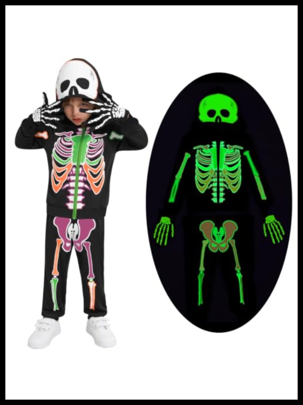 Kids Glow in the Dark Skeleton Halloween Hoodie Pants Set 3-4T Costume